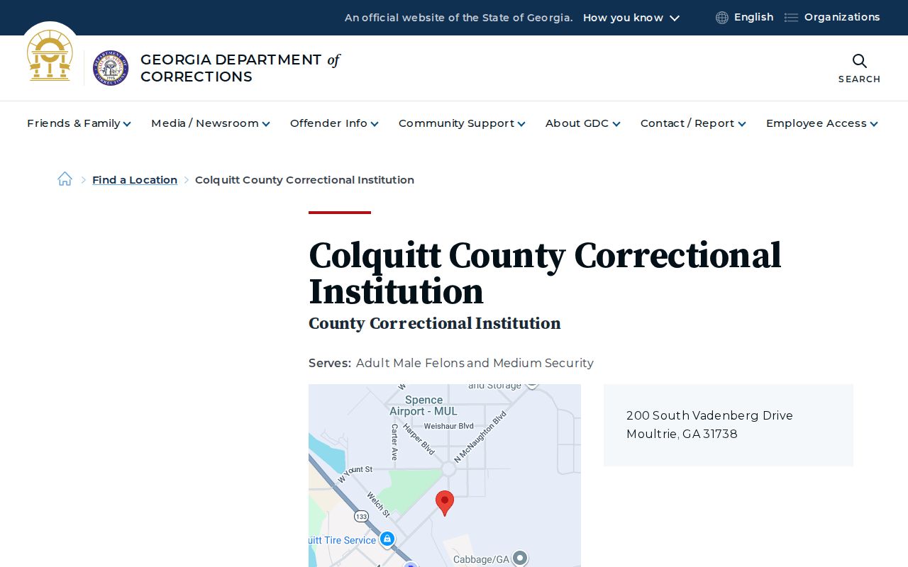 Colquitt County Correctional Institution state offender release source