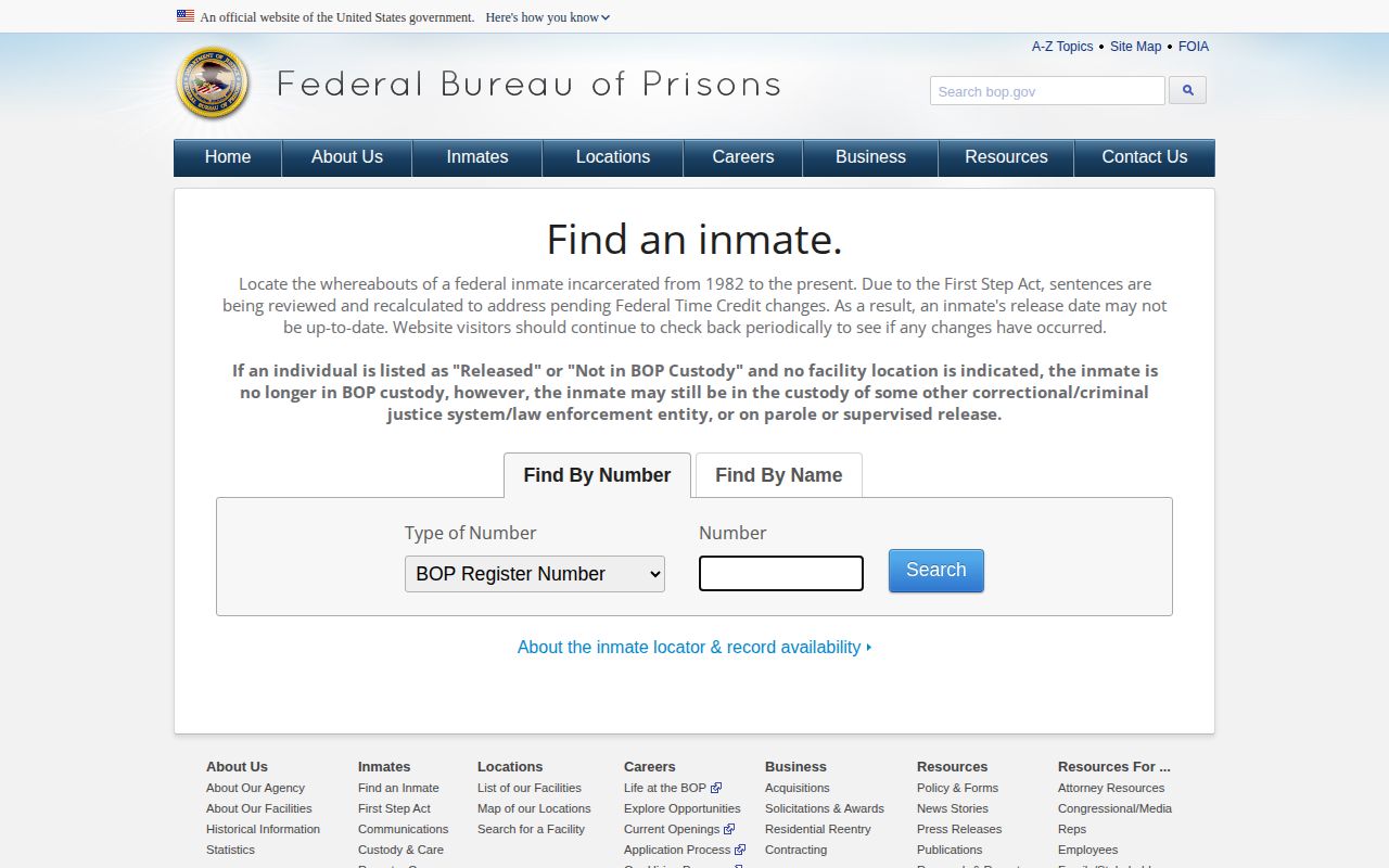 BOP federal inmate locator for Colquitt County release lookup